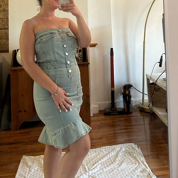 Bebe size 6 strapless stretchy denim bodycon dress - Picture 5 of 8